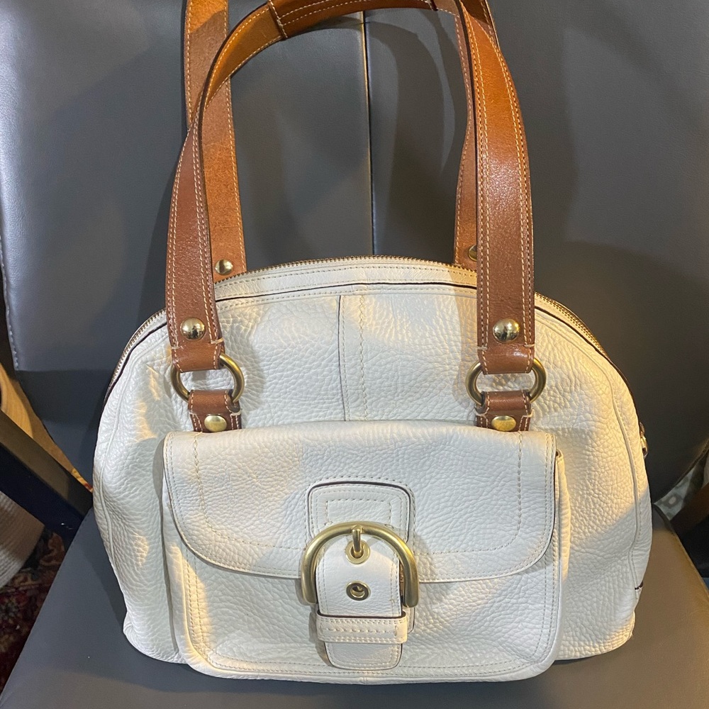 COACH white leather handbag, authentic